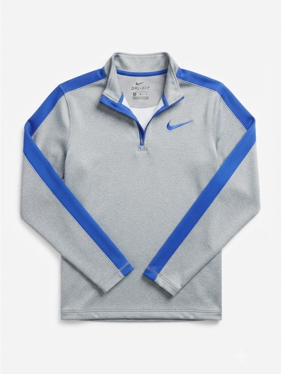 Nike Other - Nike Gray Quarter-Zip Therma-Fit Performance Pullover with Blue Stripes | Medium